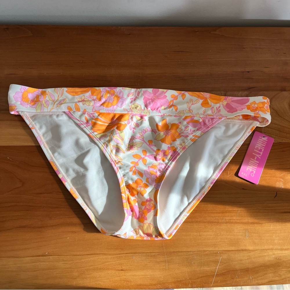 Ninety-Nine Floral Banded Hipster Bikini Bottom Pink Orange Retro XXL NWT